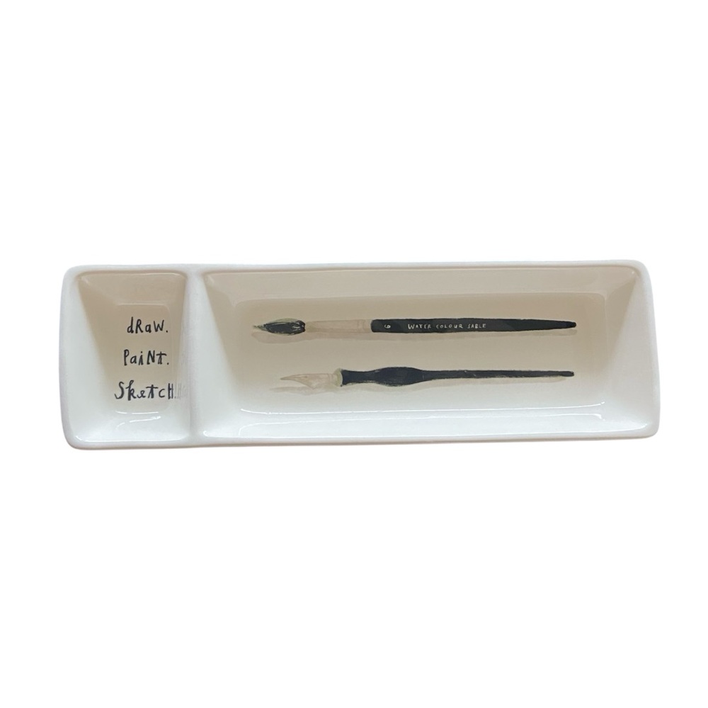 Rae Dunn White Draw Paint Sketch Paintbrush Art Tray Artisan Collection